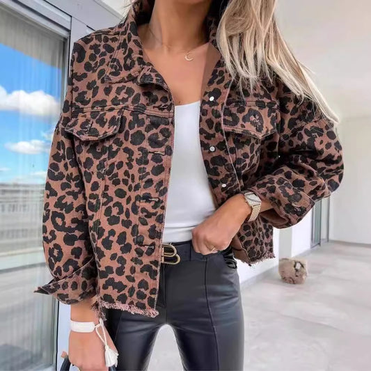 Leopard Print Woman's Denim Jacket